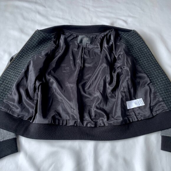 J. Crew Women Bomber Wool Mix Tweed Leather Jacket, Size 0 - Picture 4 of 14